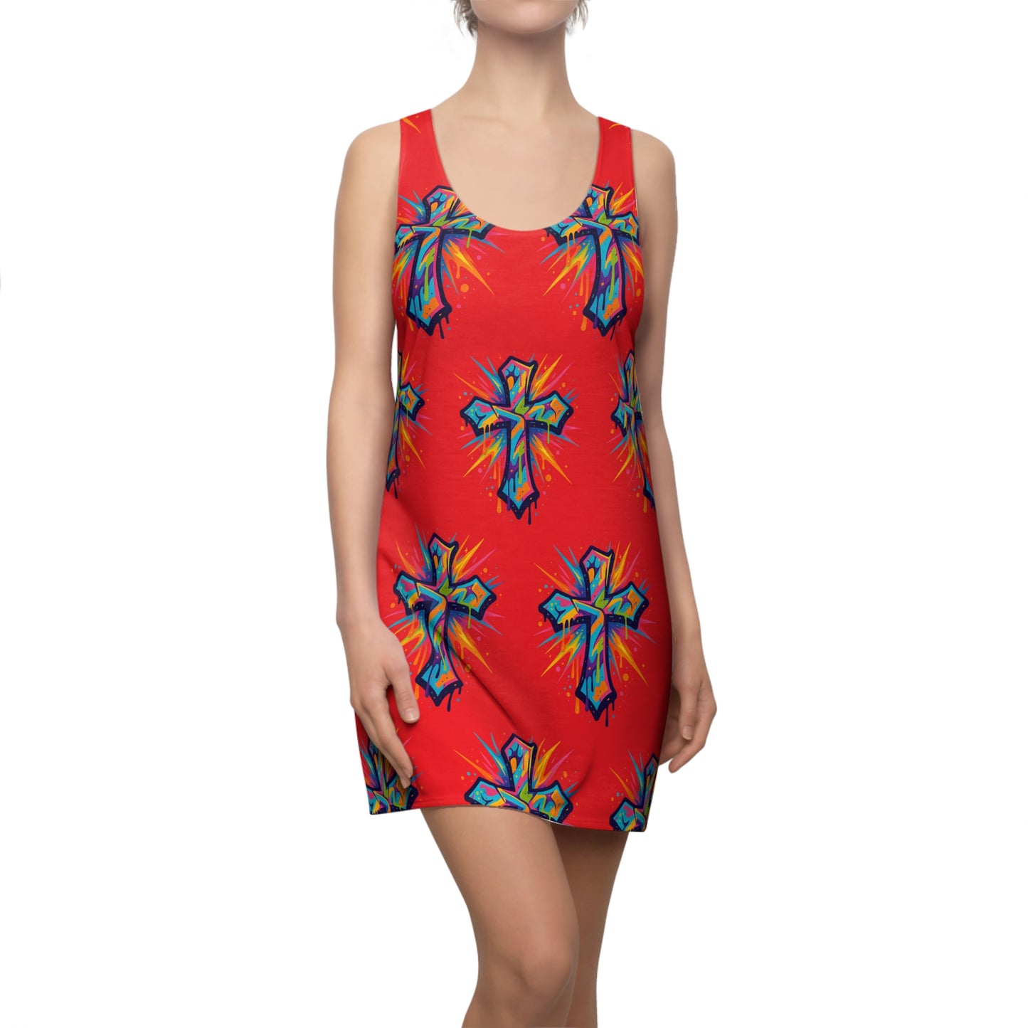 Colorful Abstract Cross Racerback Dress | Trendy Summer Fashion, Christian Wear