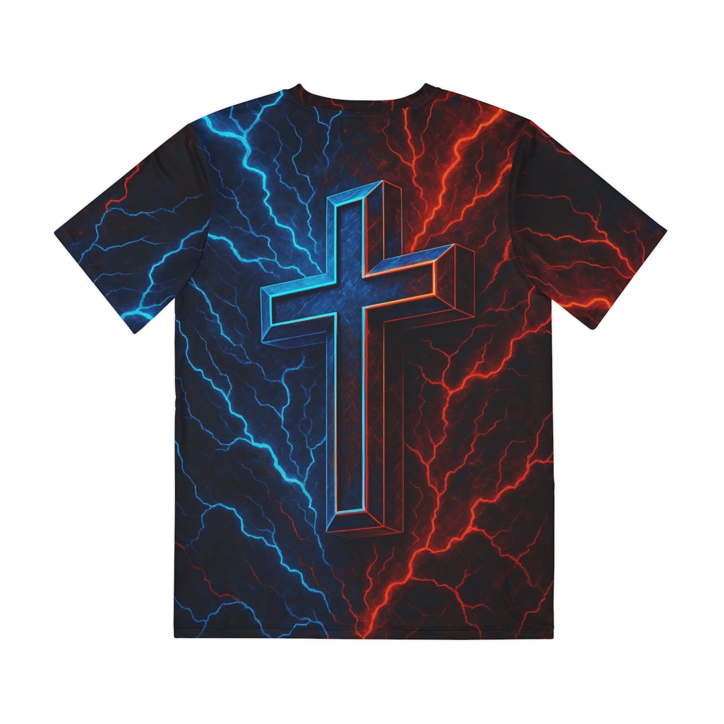 Men's Graphic Tee with Electric Cross Design, Bold T-shirt for Faith, Spiritual Style, Unique Christian Gift, Casual Wear