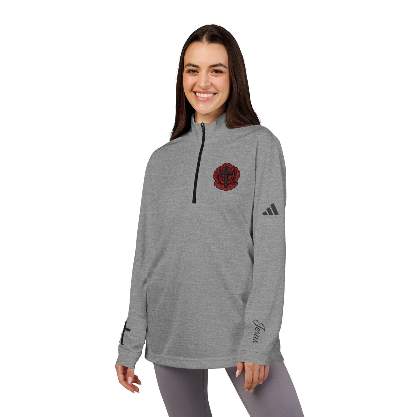 Adidas® Jesus Rose-Embroidered Quarter-Zip Pullover