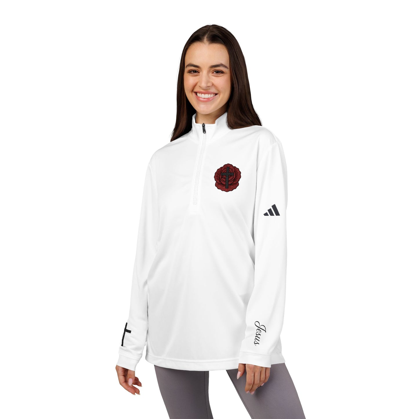 Adidas® Jesus Rose-Embroidered Quarter-Zip Pullover