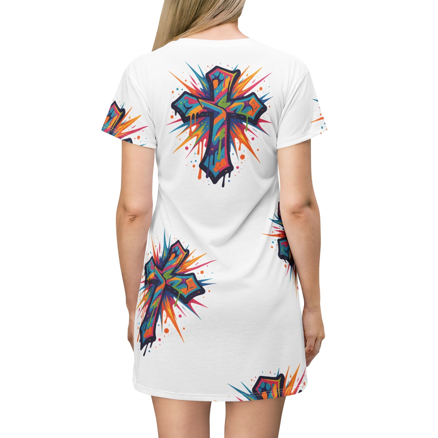 Colorful Cross T-Shirt Dress (AOP)