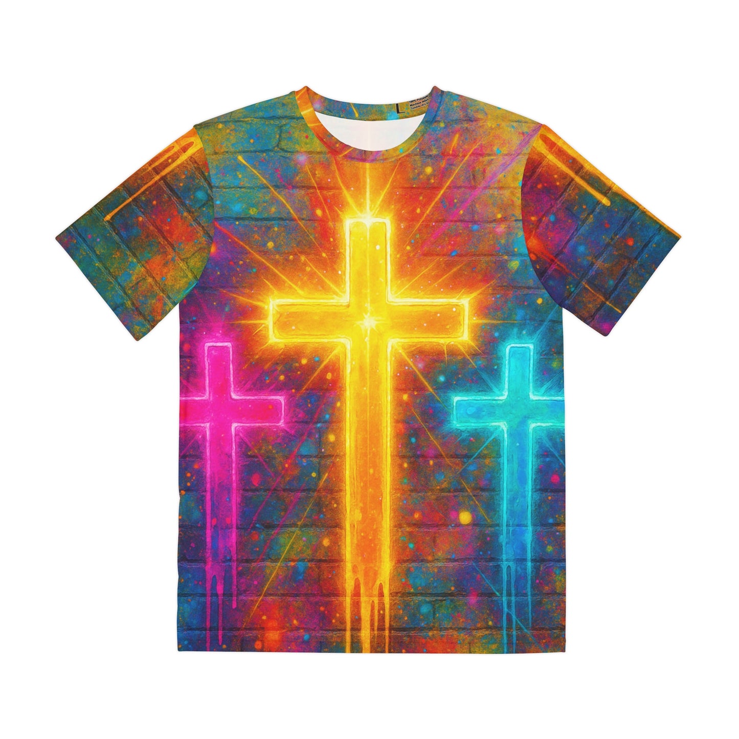 Vibrant Faith Graphic Tee, Colorful Men’s Shirt, Cross Design Apparel, Spiritual Fashion, Casual Wear for Men/Women
