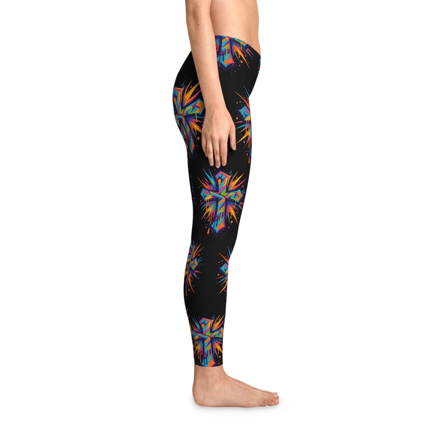 Vibrant Cross Stretchy Leggings, Colorful Yoga Pants, Eye-catching Workout Gear, Festival Fashion, Unique Athleisure Bottoms, Gift for Her