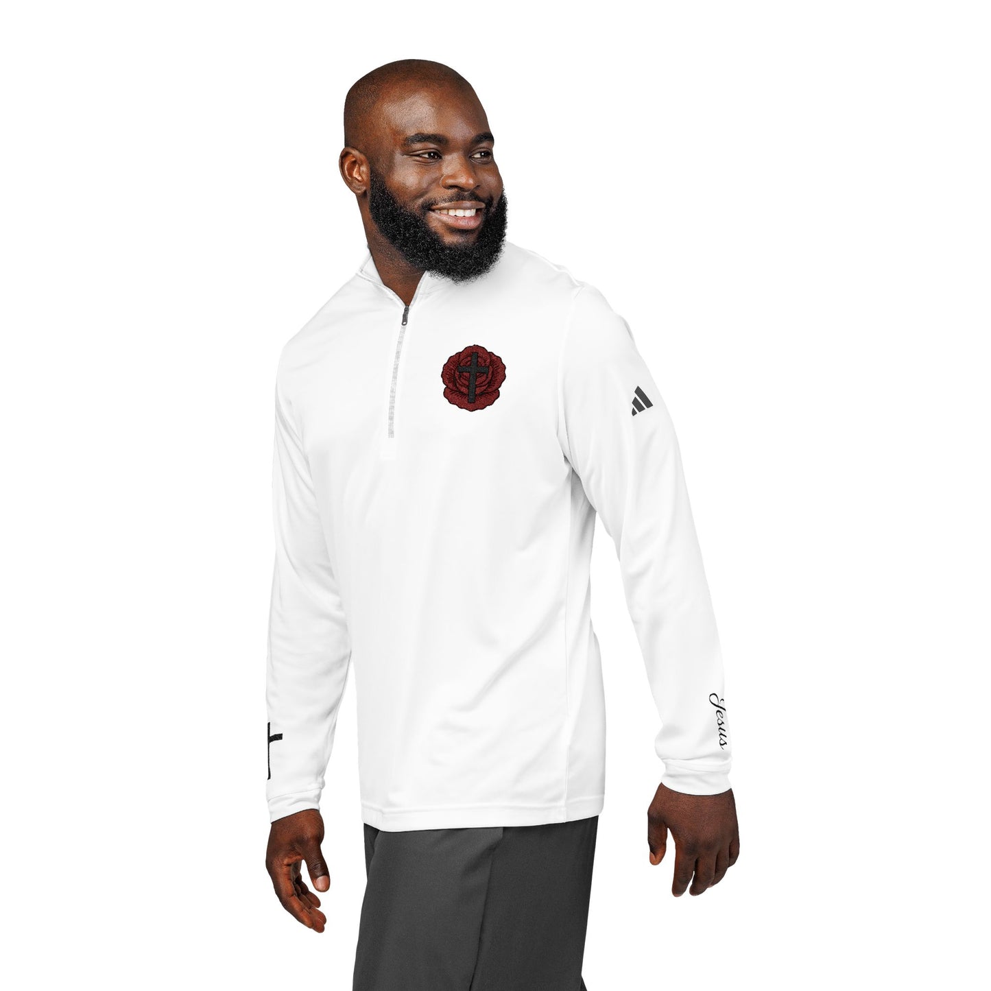 Adidas® Jesus Rose-Embroidered Quarter-Zip Pullover