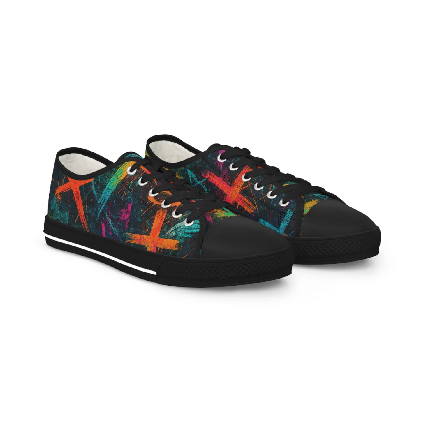 Vibrant Graffiti Cross Art Sneakers for Men, Unique Artistic Low Tops, Casual Footwear, Gift for Art Lovers, Trendy Everyday Shoes