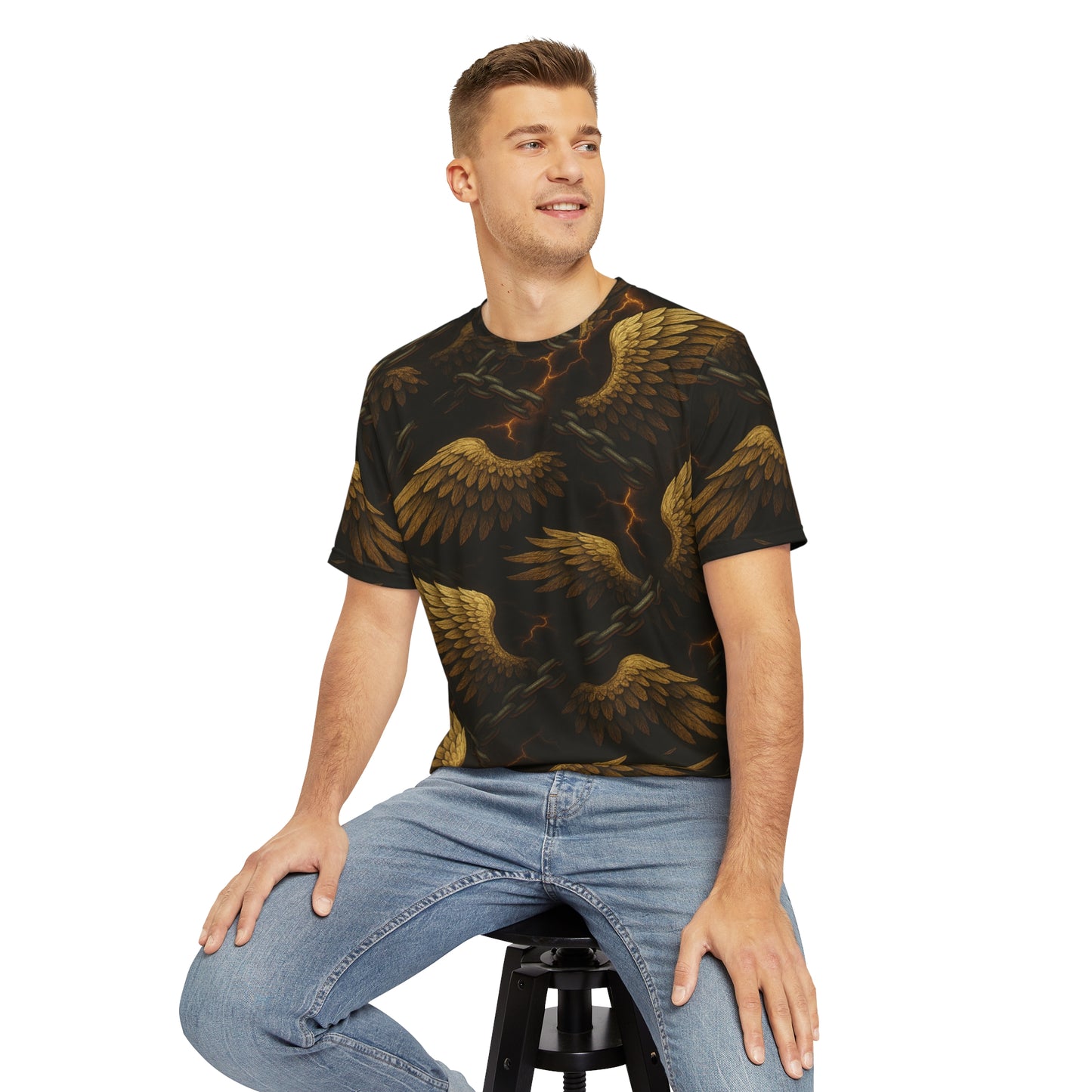 Golden Wings, Chain Breaker Men's Polyester Tee, Unique Graphic Shirt, Gift for Him, Fashion Tee, Everyday Wear, Statement Tee
