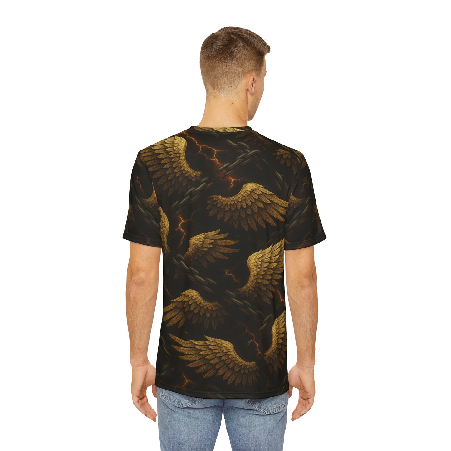 Golden Wings, Chain Breaker Men's Polyester Tee, Unique Graphic Shirt, Gift for Him, Fashion Tee, Everyday Wear, Statement Tee