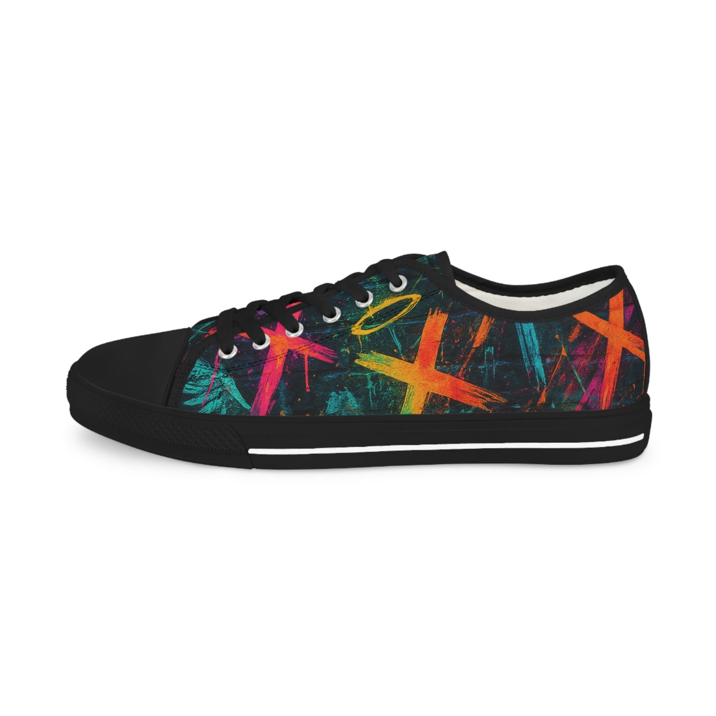 Vibrant Graffiti Cross Art Sneakers for Men, Unique Artistic Low Tops, Casual Footwear, Gift for Art Lovers, Trendy Everyday Shoes