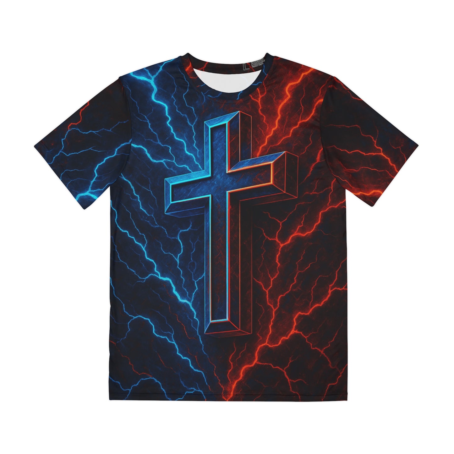 Men's Graphic Tee with Electric Cross Design, Bold T-shirt for Faith, Spiritual Style, Unique Christian Gift, Casual Wear