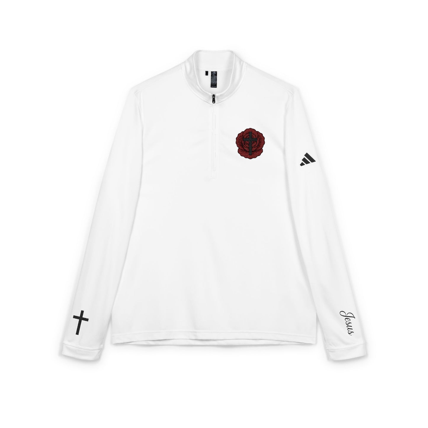 Adidas® Jesus Rose-Embroidered Quarter-Zip Pullover