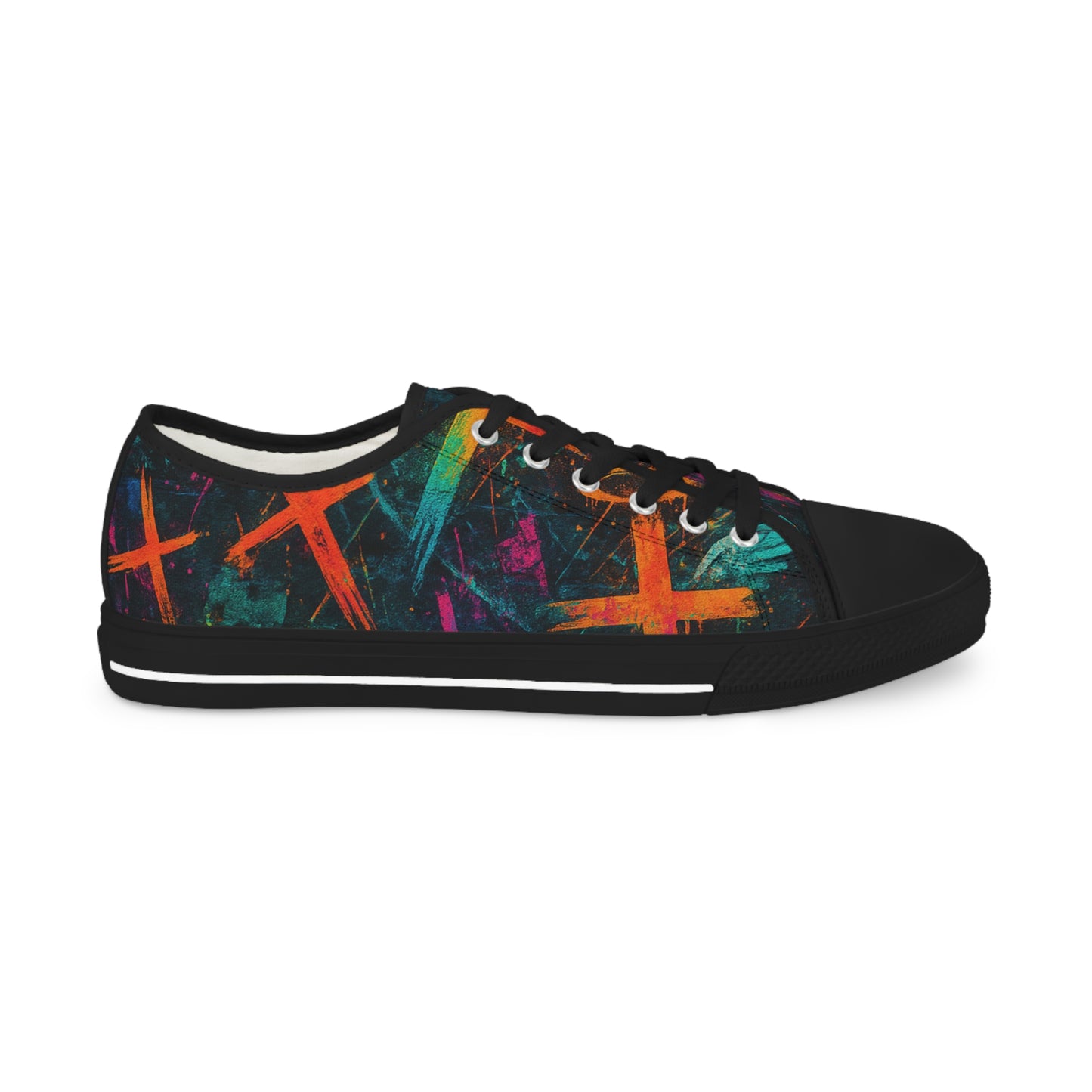 Vibrant Graffiti Cross Art Sneakers for Men, Unique Artistic Low Tops, Casual Footwear, Gift for Art Lovers, Trendy Everyday Shoes