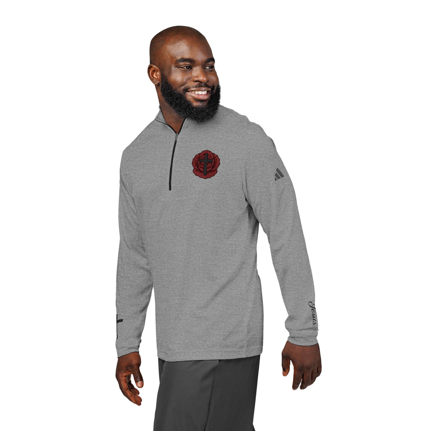 Adidas® Jesus Rose-Embroidered Quarter-Zip Pullover