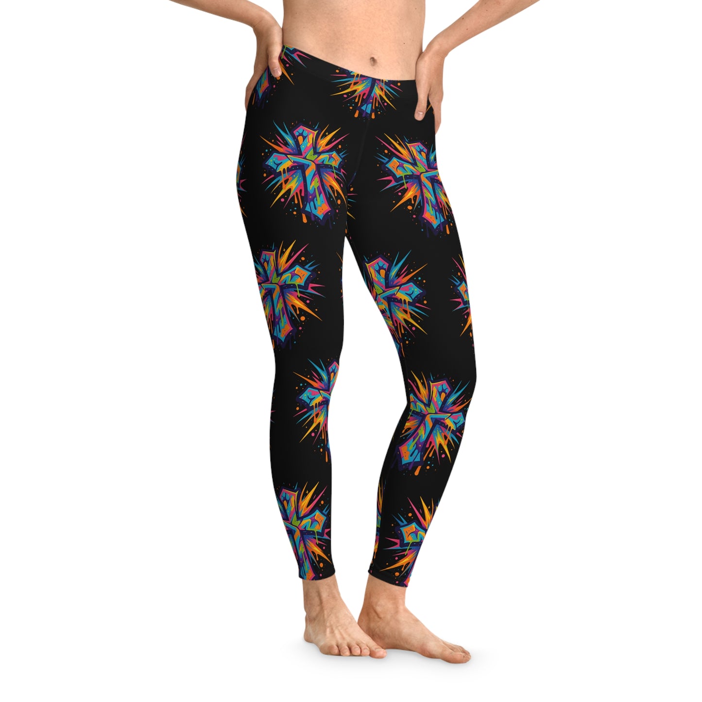 Vibrant Cross Stretchy Leggings, Colorful Yoga Pants, Eye-catching Workout Gear, Festival Fashion, Unique Athleisure Bottoms, Gift for Her