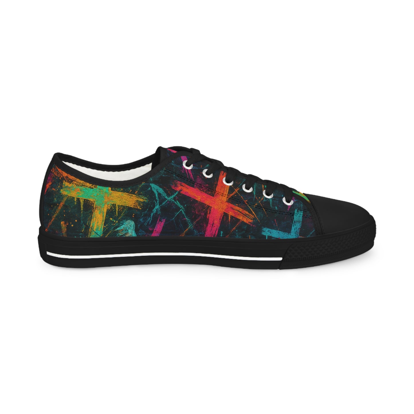 Vibrant Graffiti Cross Art Sneakers for Men, Unique Artistic Low Tops, Casual Footwear, Gift for Art Lovers, Trendy Everyday Shoes