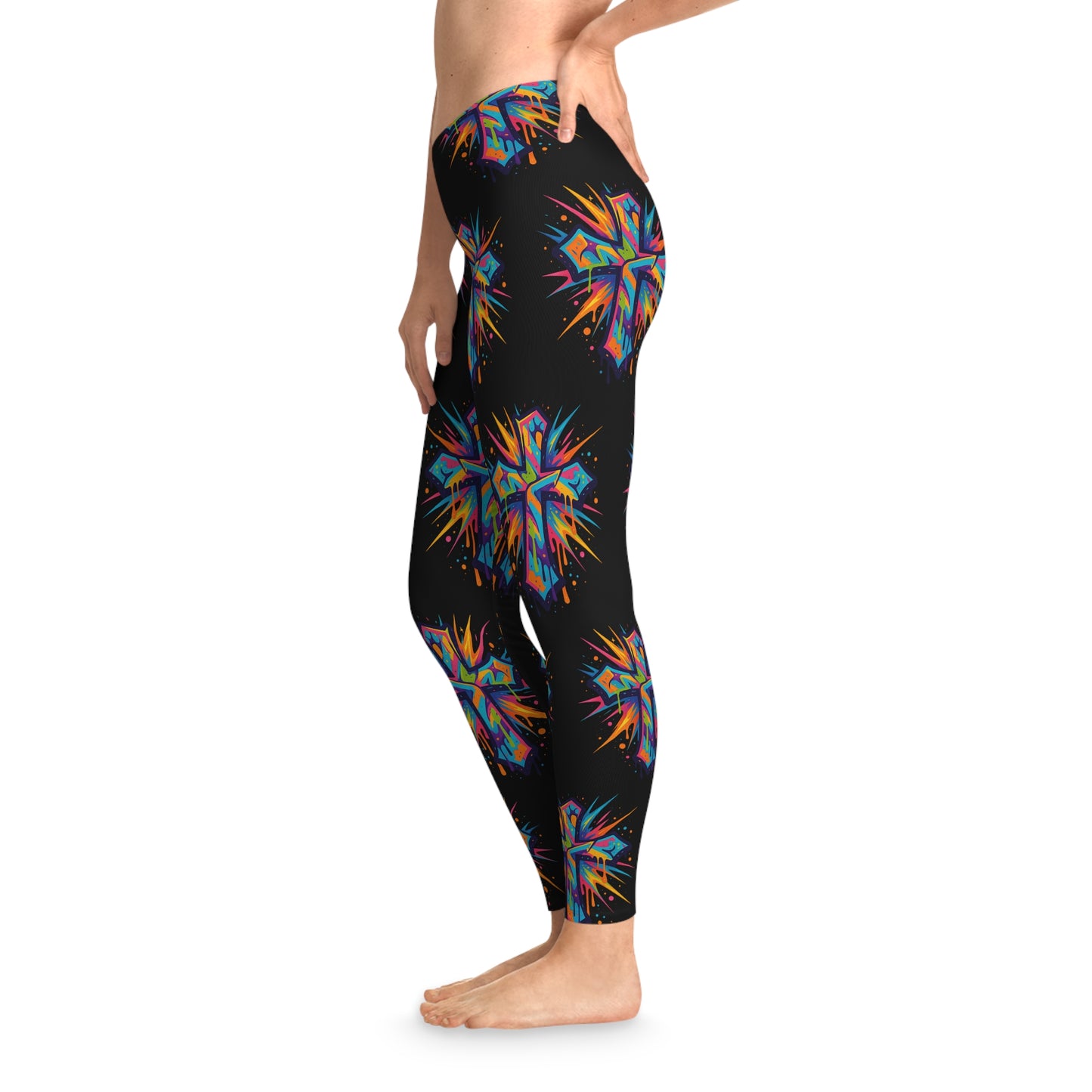Vibrant Cross Stretchy Leggings, Colorful Yoga Pants, Eye-catching Workout Gear, Festival Fashion, Unique Athleisure Bottoms, Gift for Her
