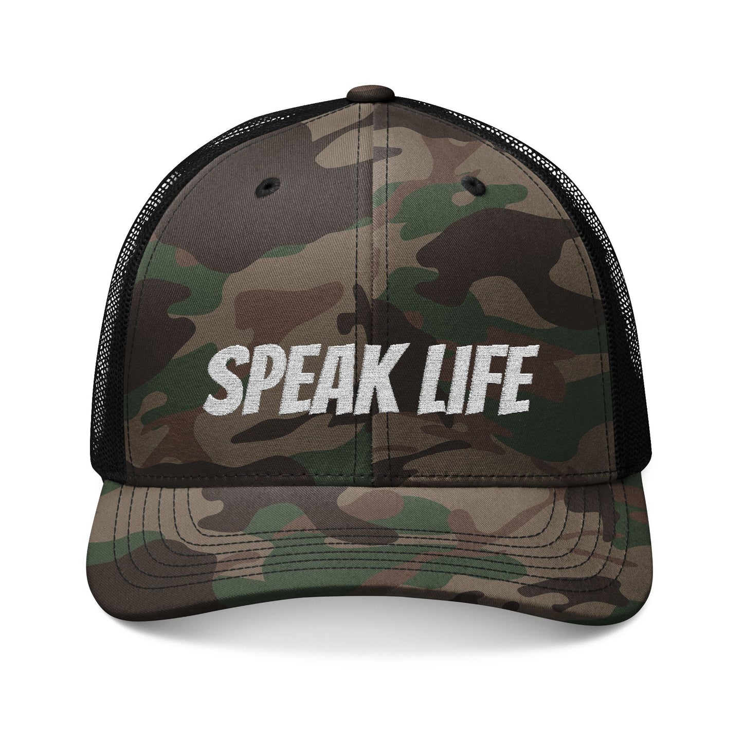 Camouflage Trucker Hat - Speak Life Embroidered Cap for Outdoor Adventures, Gifts for Nature Lovers, Summer Festival Style, Casual Wear