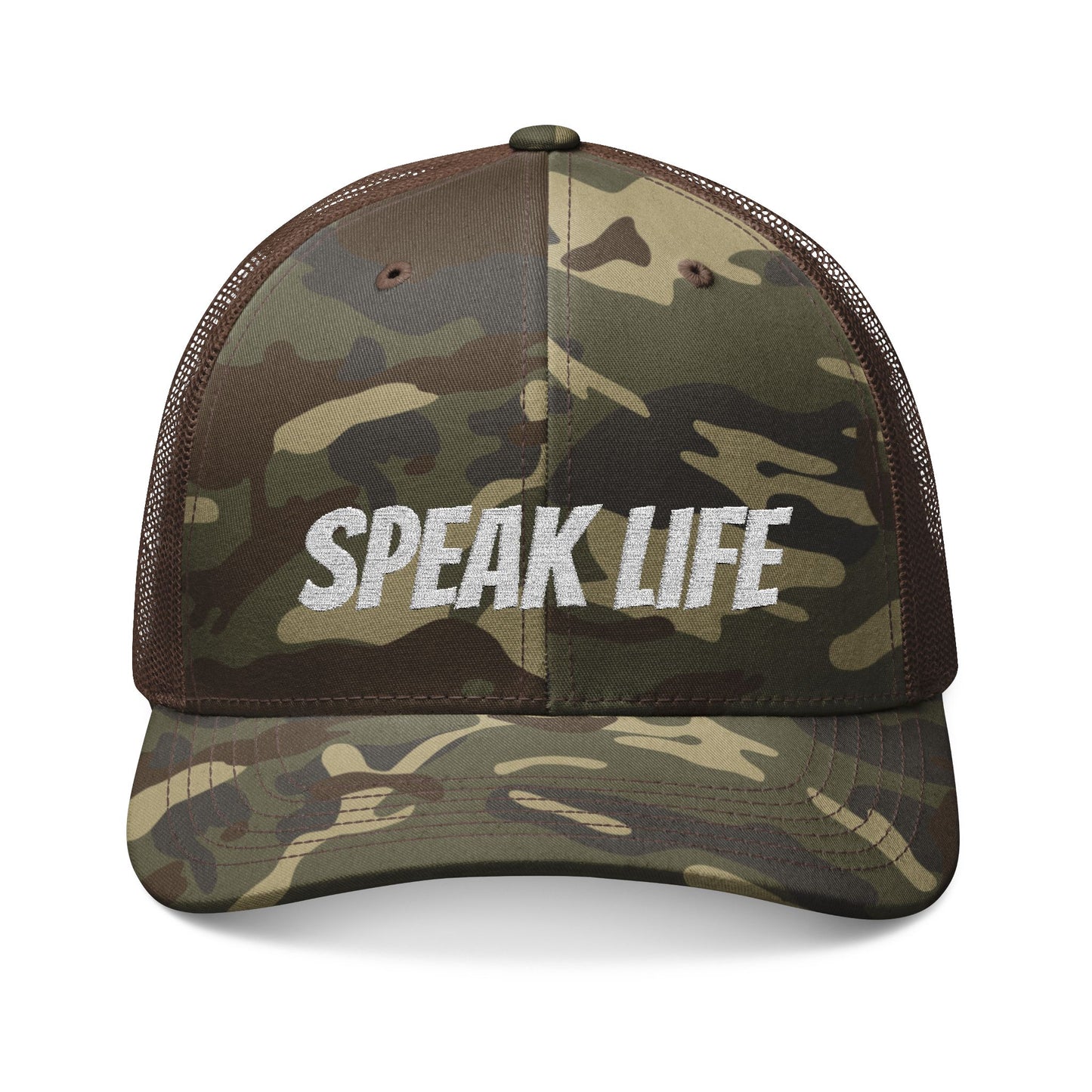 Camouflage Trucker Hat - Speak Life Embroidered Cap for Outdoor Adventures, Gifts for Nature Lovers, Summer Festival Style, Casual Wear