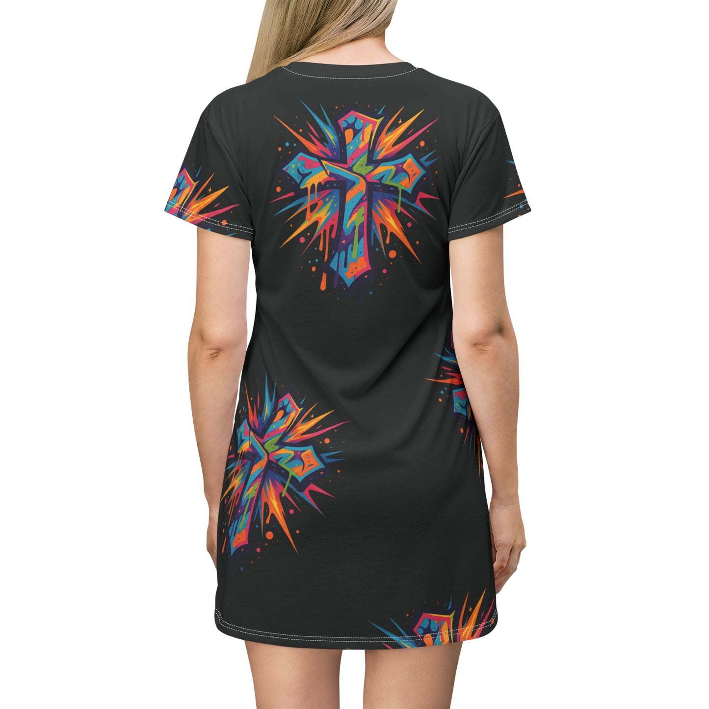 Colorful Cross T-Shirt Dress (AOP)
