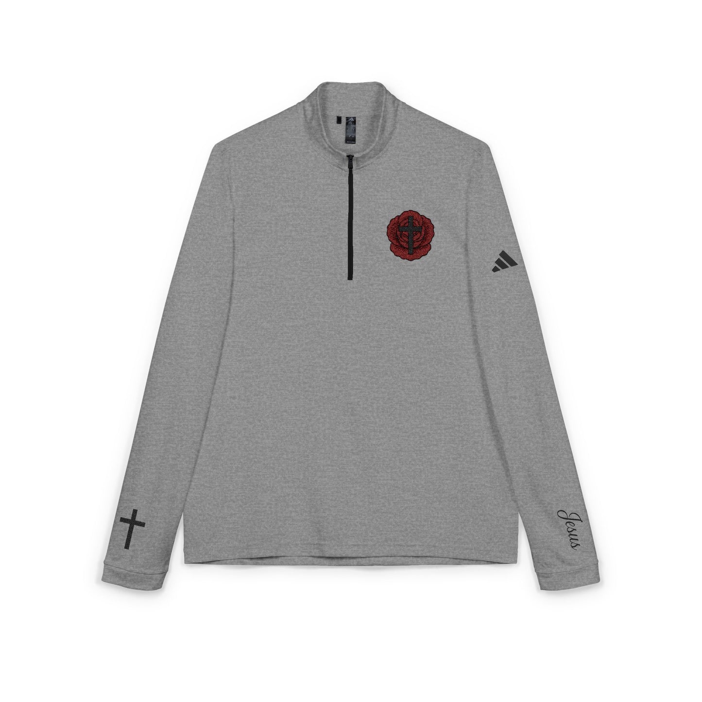 Adidas® Jesus Rose-Embroidered Quarter-Zip Pullover