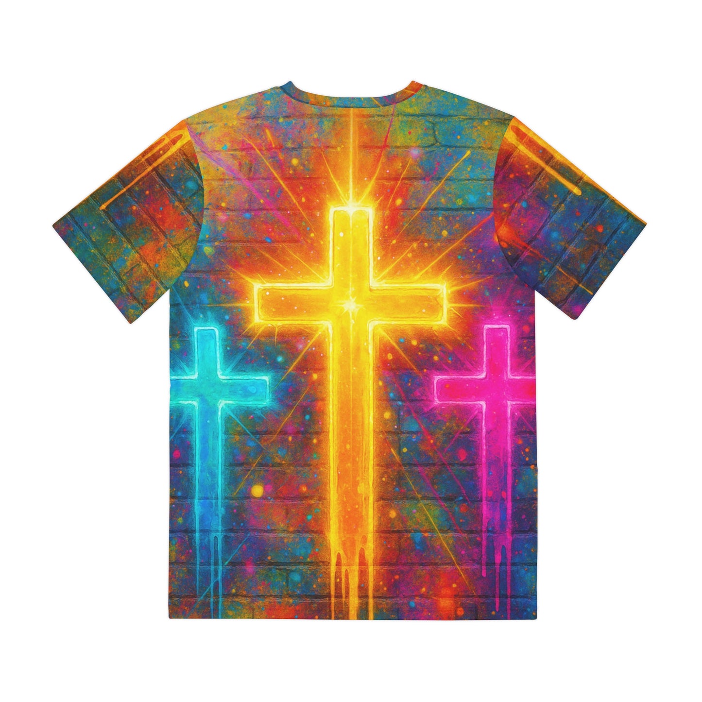 Vibrant Faith Graphic Tee, Colorful Men’s Shirt, Cross Design Apparel, Spiritual Fashion, Casual Wear for Men/Women