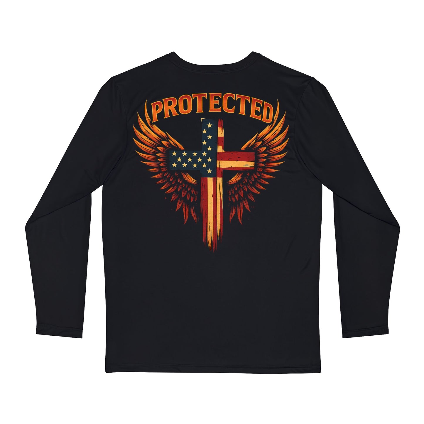 Men's Long Sleeve Shirt - Protected Christian Graphic Tee, Patriotic Top for Faith, Casual Wear, Gifts for Men, Spiritual Apparel