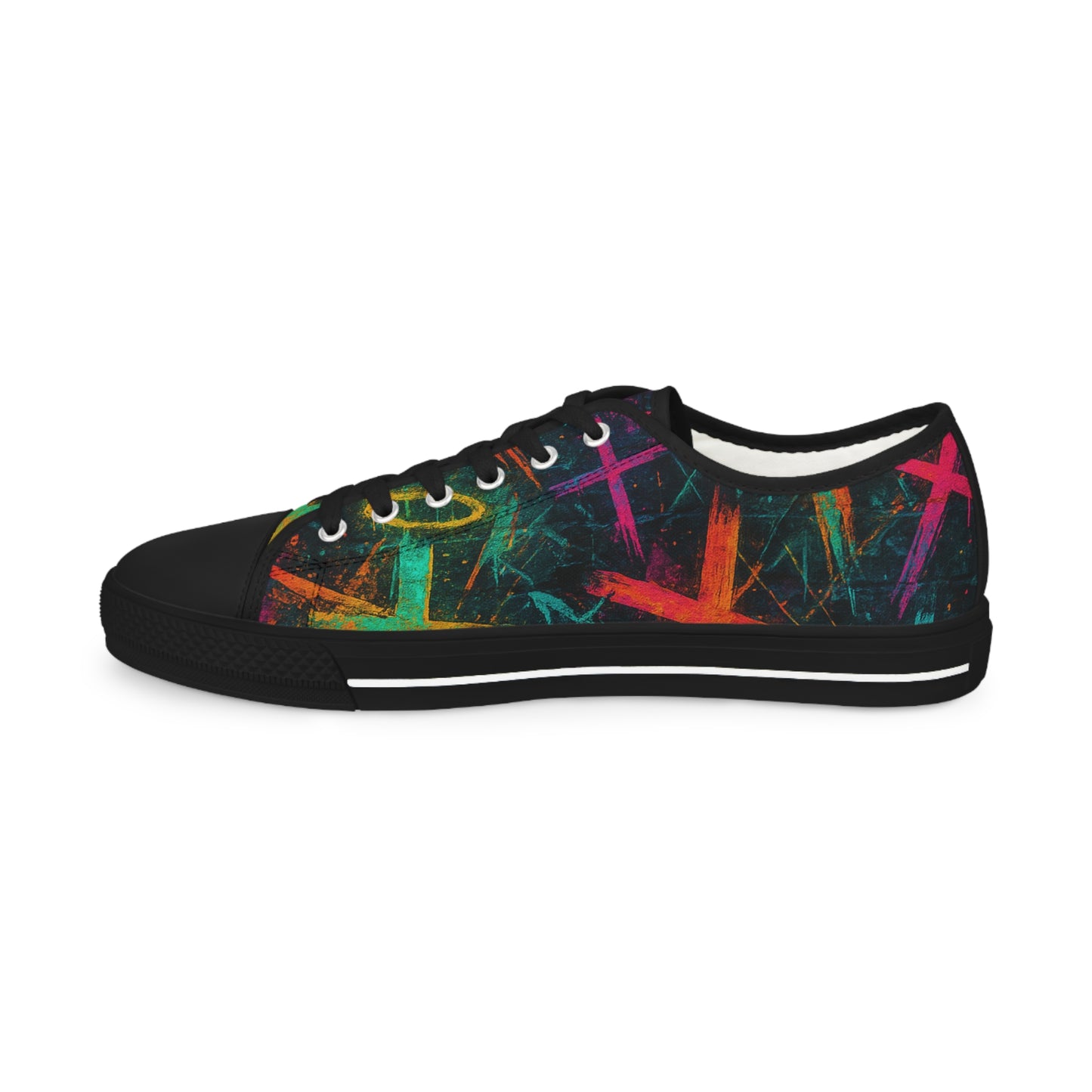 Vibrant Graffiti Cross Art Sneakers for Men, Unique Artistic Low Tops, Casual Footwear, Gift for Art Lovers, Trendy Everyday Shoes