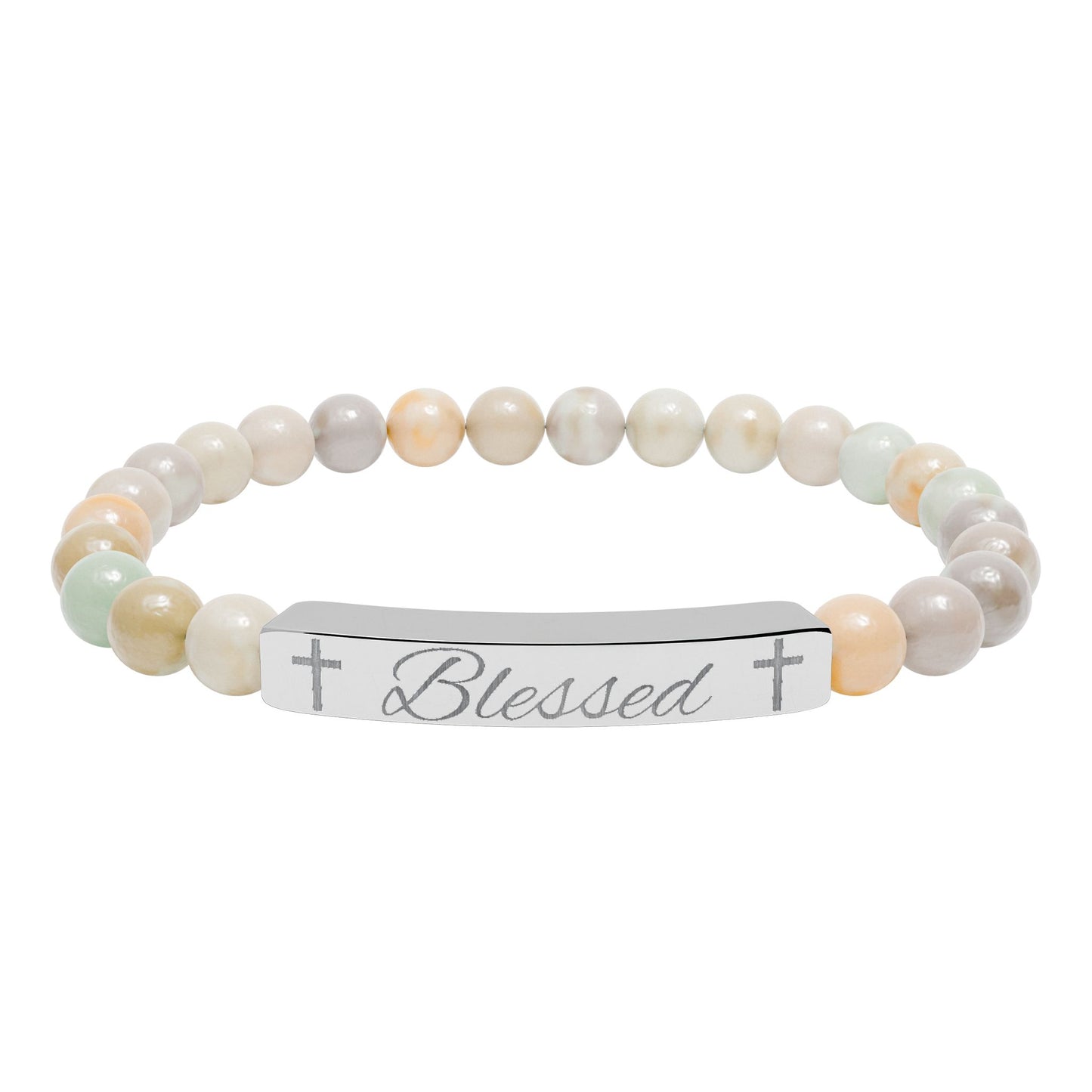 Blessed-Natural Stone Stretch Bar Bracelet (Engraving)
