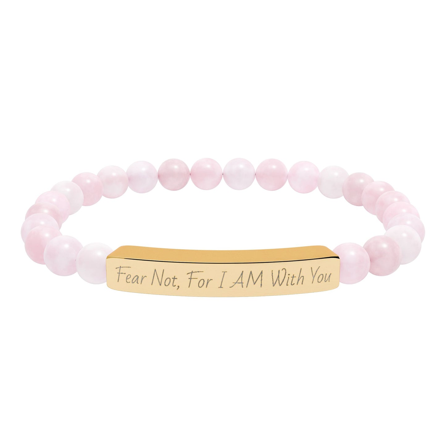 Fear Not, For I AM With You-Natural Stone Stretch Bar Bracelet (Engraving)