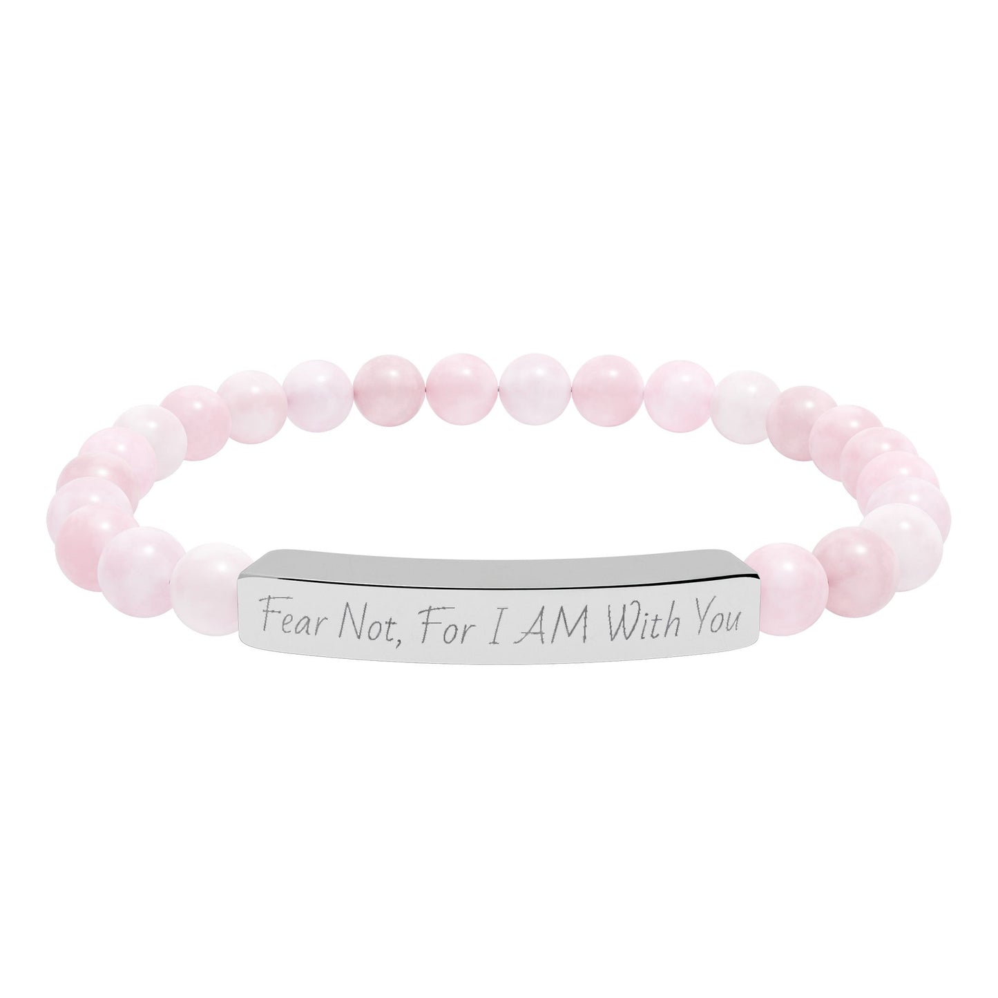 Fear Not, For I AM With You-Natural Stone Stretch Bar Bracelet (Engraving)