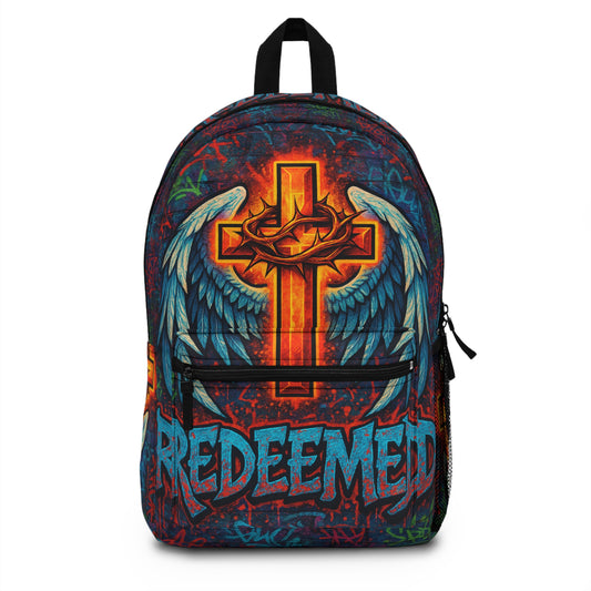 Winged Cross Redeemed Graffiti Backpack