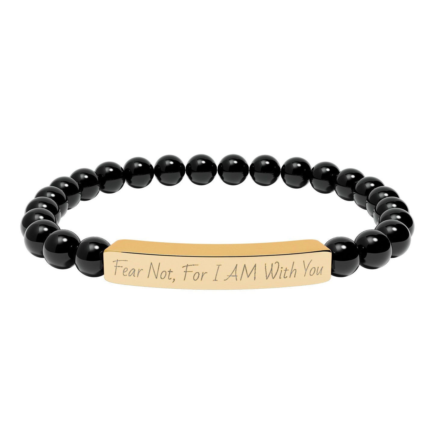 Fear Not, For I AM With You-Natural Stone Stretch Bar Bracelet (Engraving)