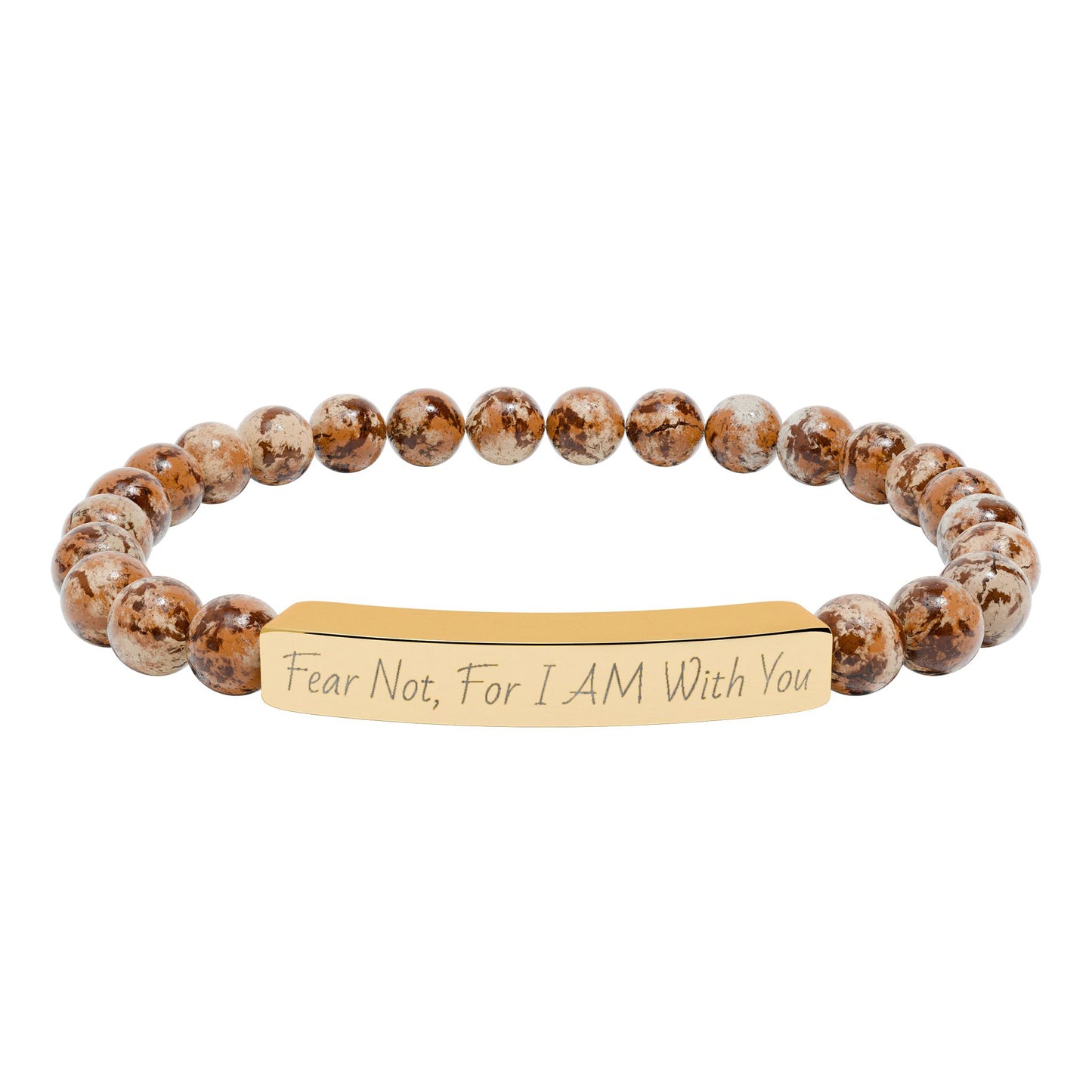 Fear Not, For I AM With You-Natural Stone Stretch Bar Bracelet (Engraving)