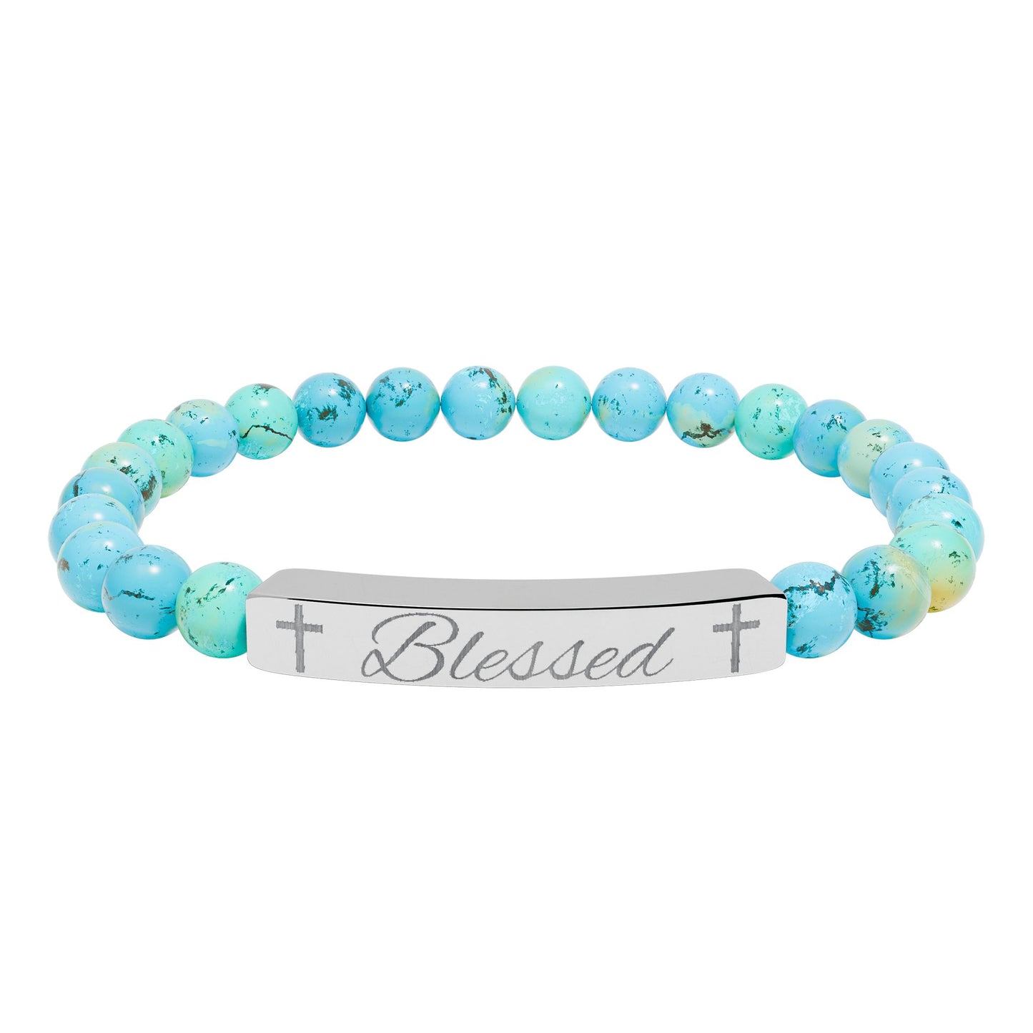 Blessed-Natural Stone Stretch Bar Bracelet (Engraving)