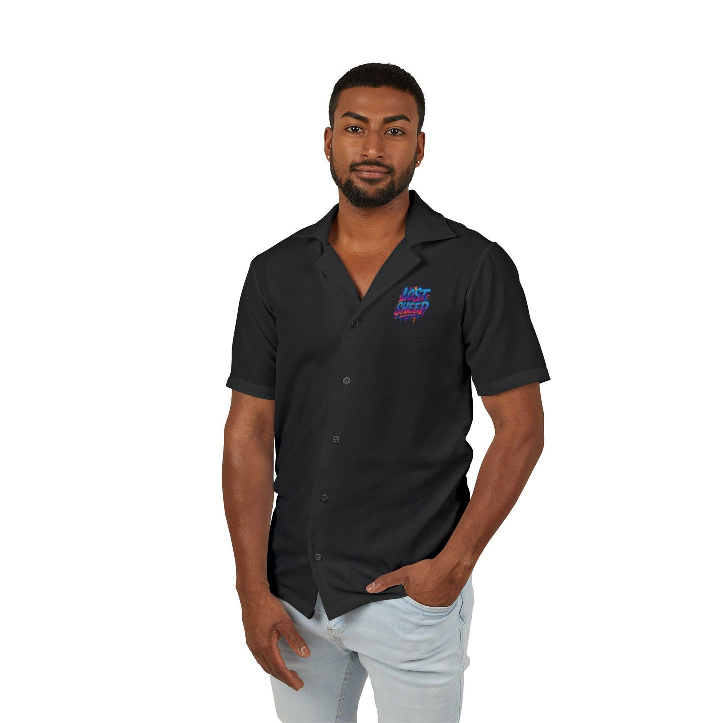 Vibrant Men's Lost Sheep Hawaiian Camp Shirt - Perfect for Summer, Christian Wear, Vacations, Casual Outings, Music Festivals, Graphic Style, Conversation Starter