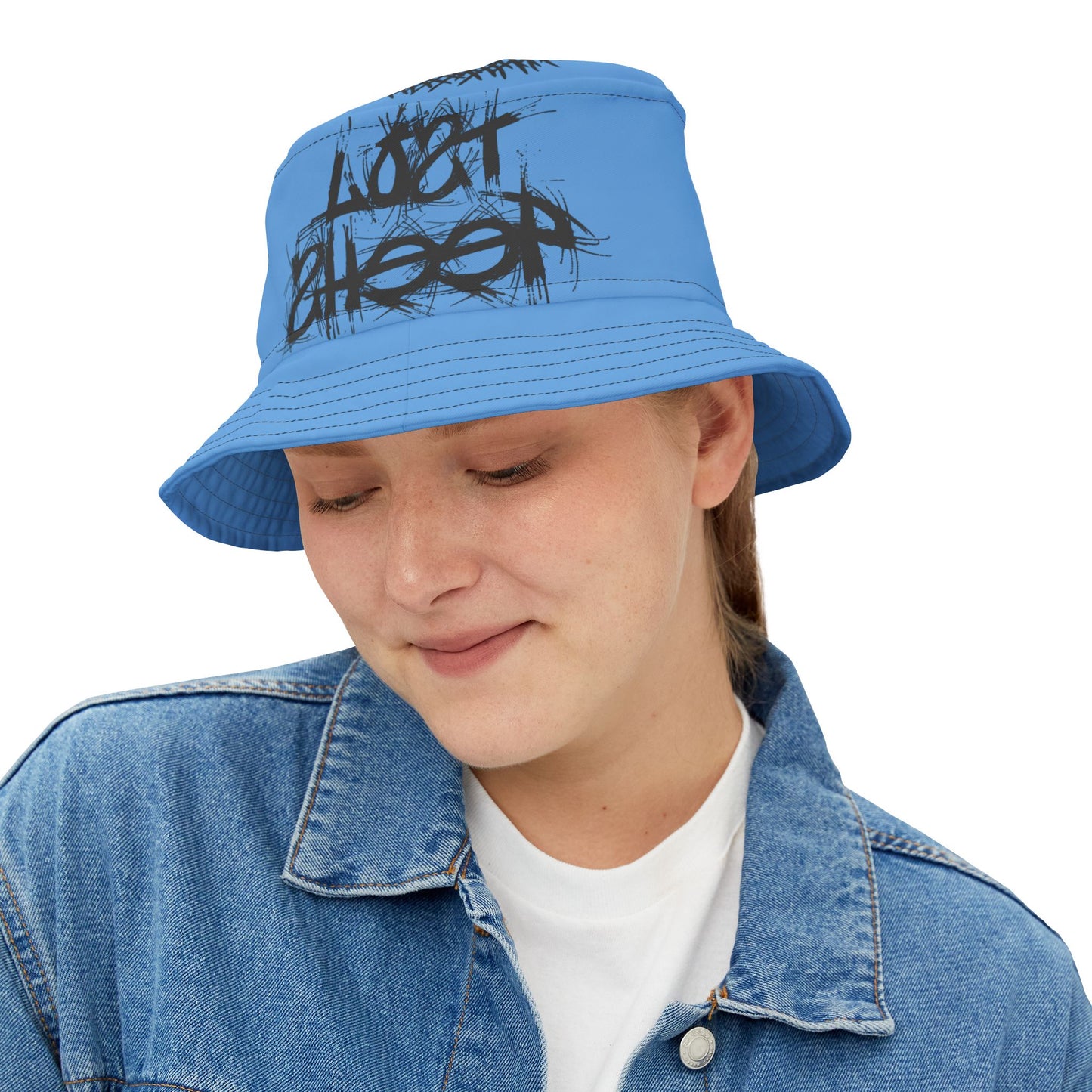 Light Blue Lost Sheep Grunge Bucket Hat, Trendy Summer Accessory, Unisex Streetwear, Perfect for Festivals, Beach Days, Gift for Artists and Christians