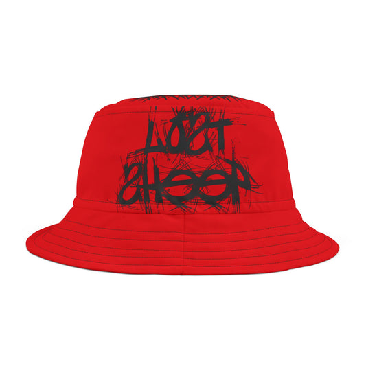 Red Lost Sheep Grunge Bucket Hat, Trendy Summer Accessory, Unisex Streetwear, Perfect for Festivals, Beach Days, Gift for Artists and Christians