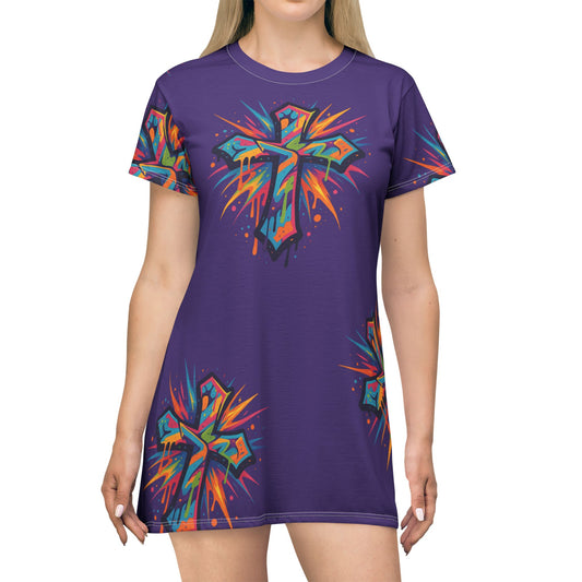 Colorful Cross T-Shirt Dress (AOP)