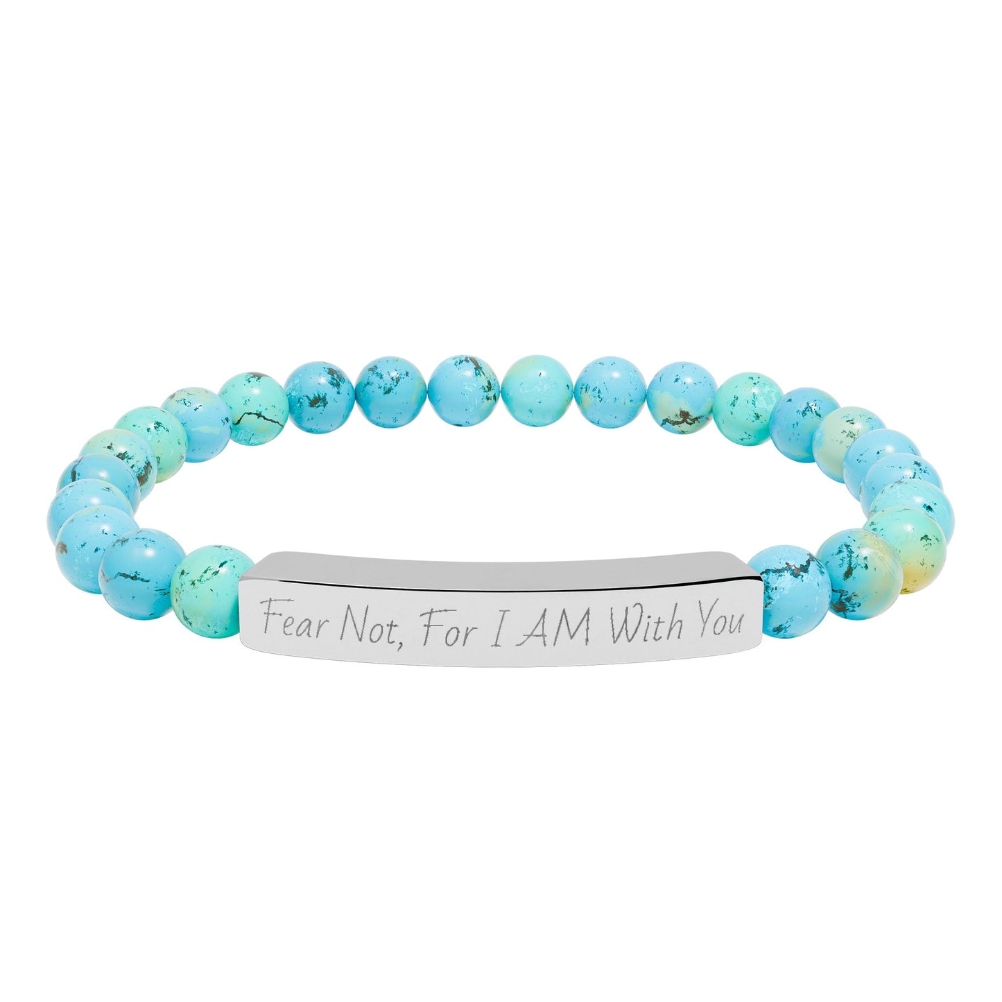 Fear Not, For I AM With You-Natural Stone Stretch Bar Bracelet (Engraving)