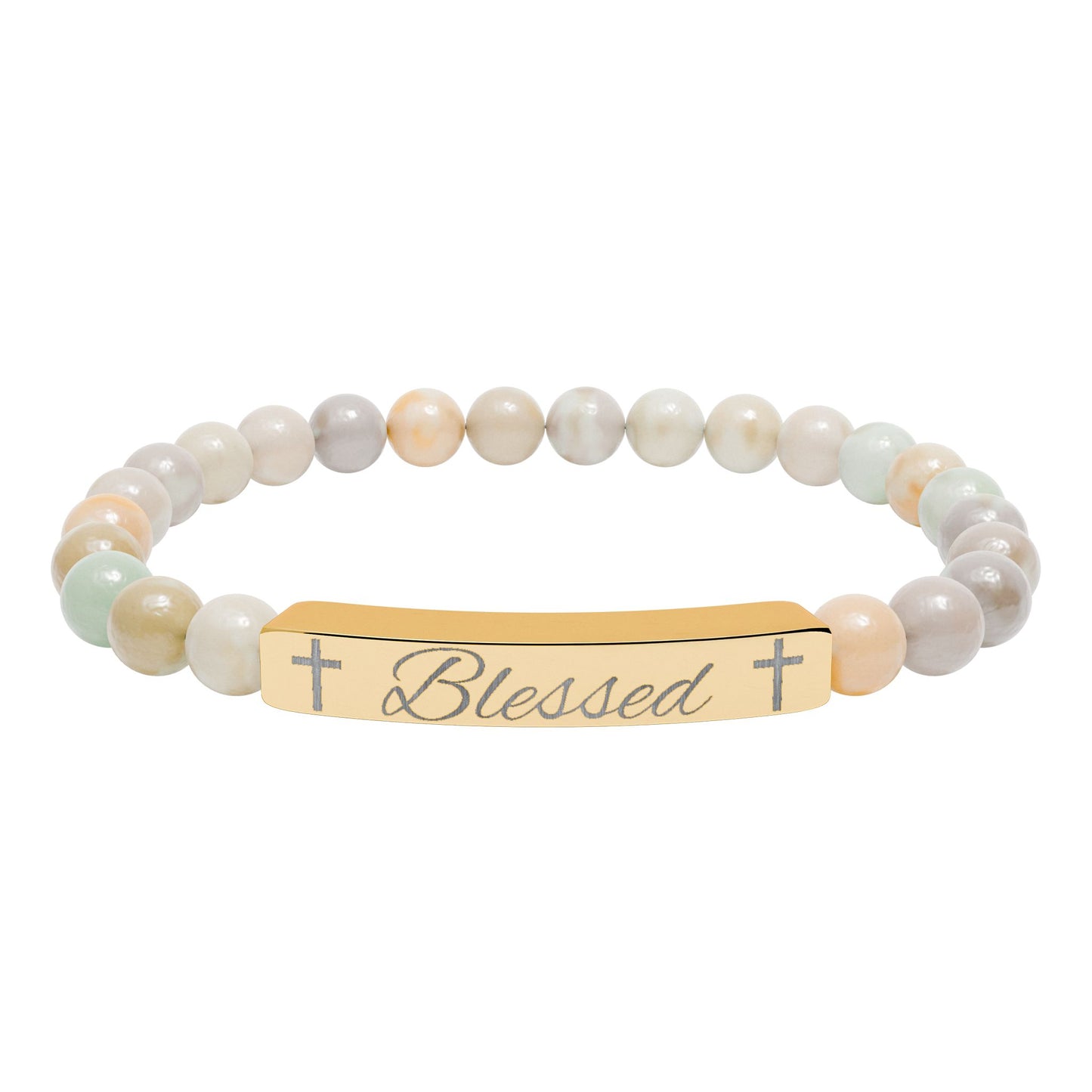Blessed-Natural Stone Stretch Bar Bracelet (Engraving)