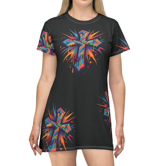 Colorful Cross T-Shirt Dress (AOP)