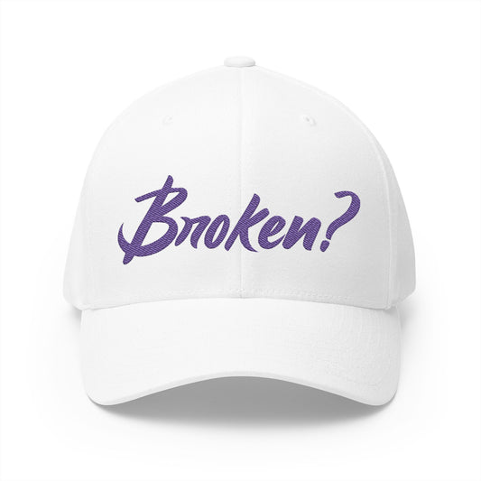 Embroidered 'Broken?' Cap — Psalm 34:18 Flexfit Hat (2-sided embroidery-front/back)