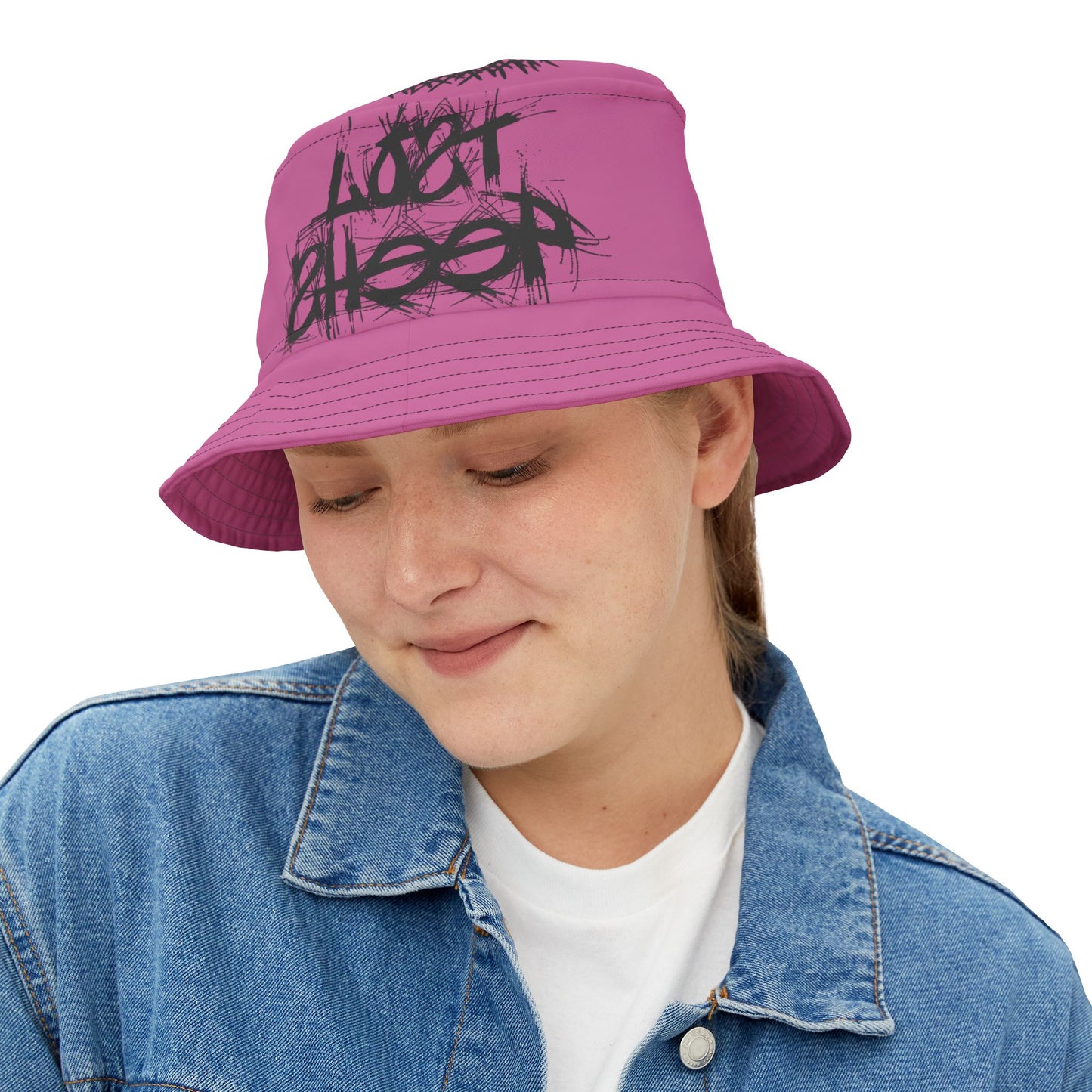 Pink Lost Sheep Grunge Bucket Hat, Trendy Summer Accessory, Unisex Streetwear, Perfect for Festivals, Beach Days, Gift for Artists and Christians