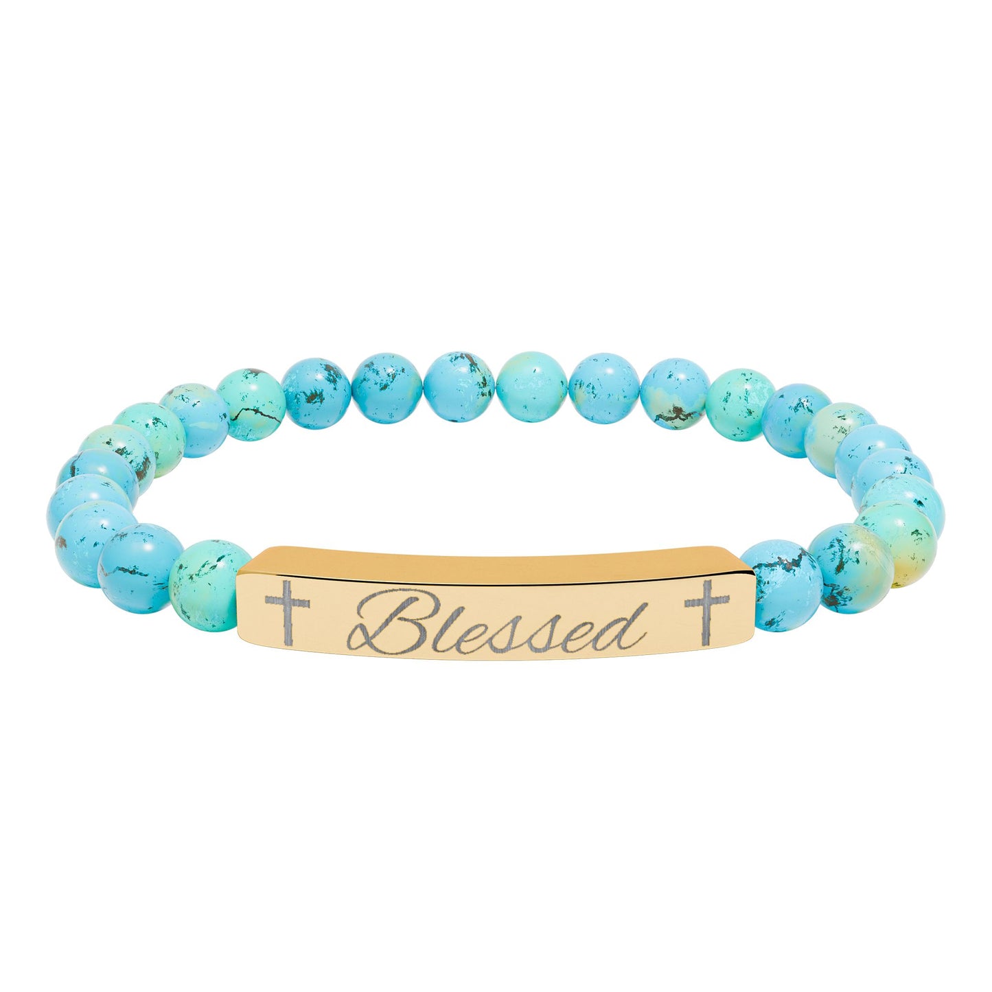 Blessed-Natural Stone Stretch Bar Bracelet (Engraving)