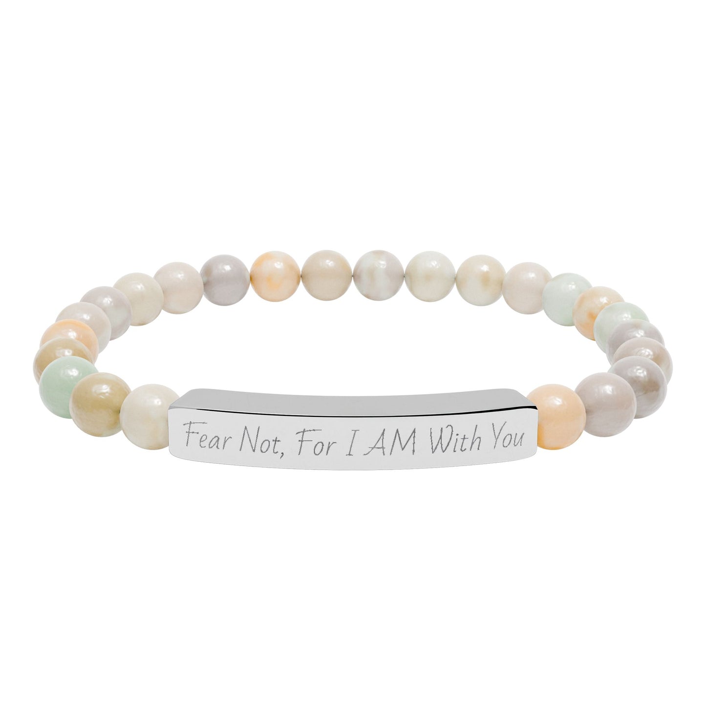Fear Not, For I AM With You-Natural Stone Stretch Bar Bracelet (Engraving)