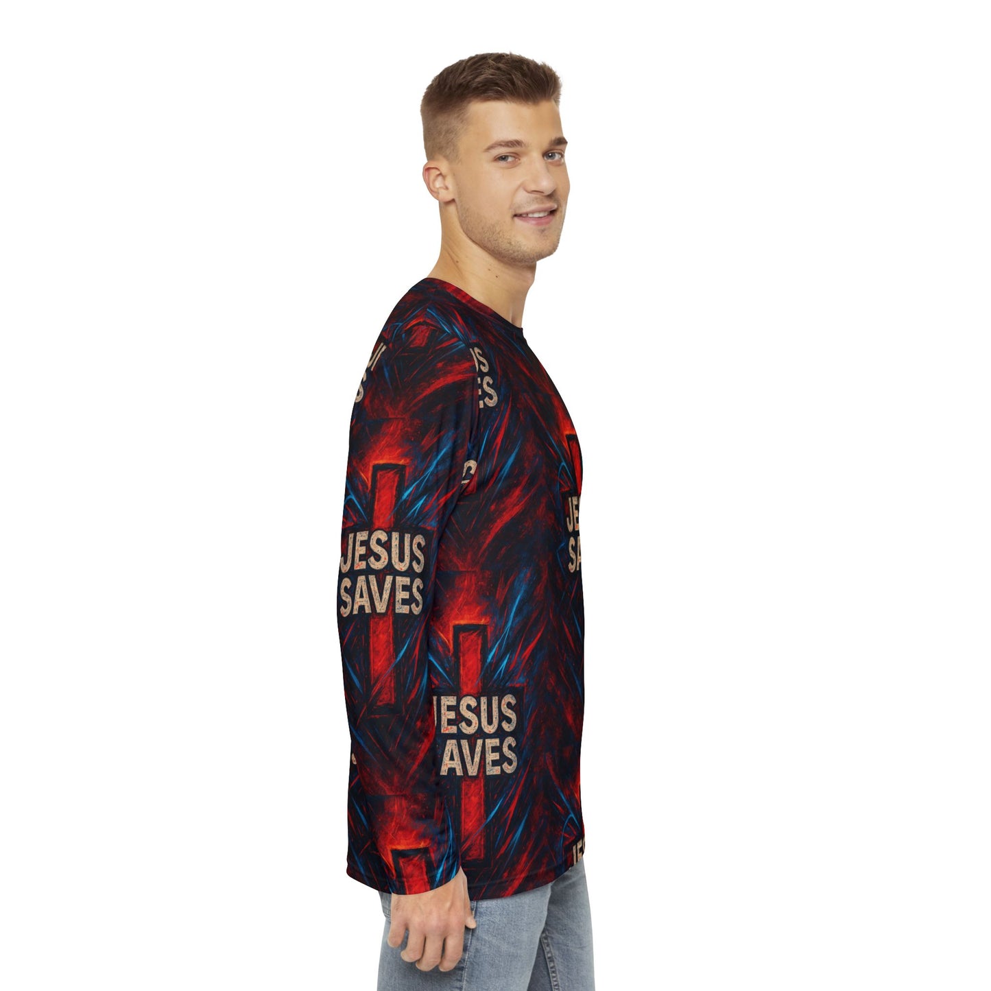 Jesus Saves Unisex Long Sleeve Shirt, Faithful Apparel, Christian Gift, Religious Clothing, Stylish Outreach Wear