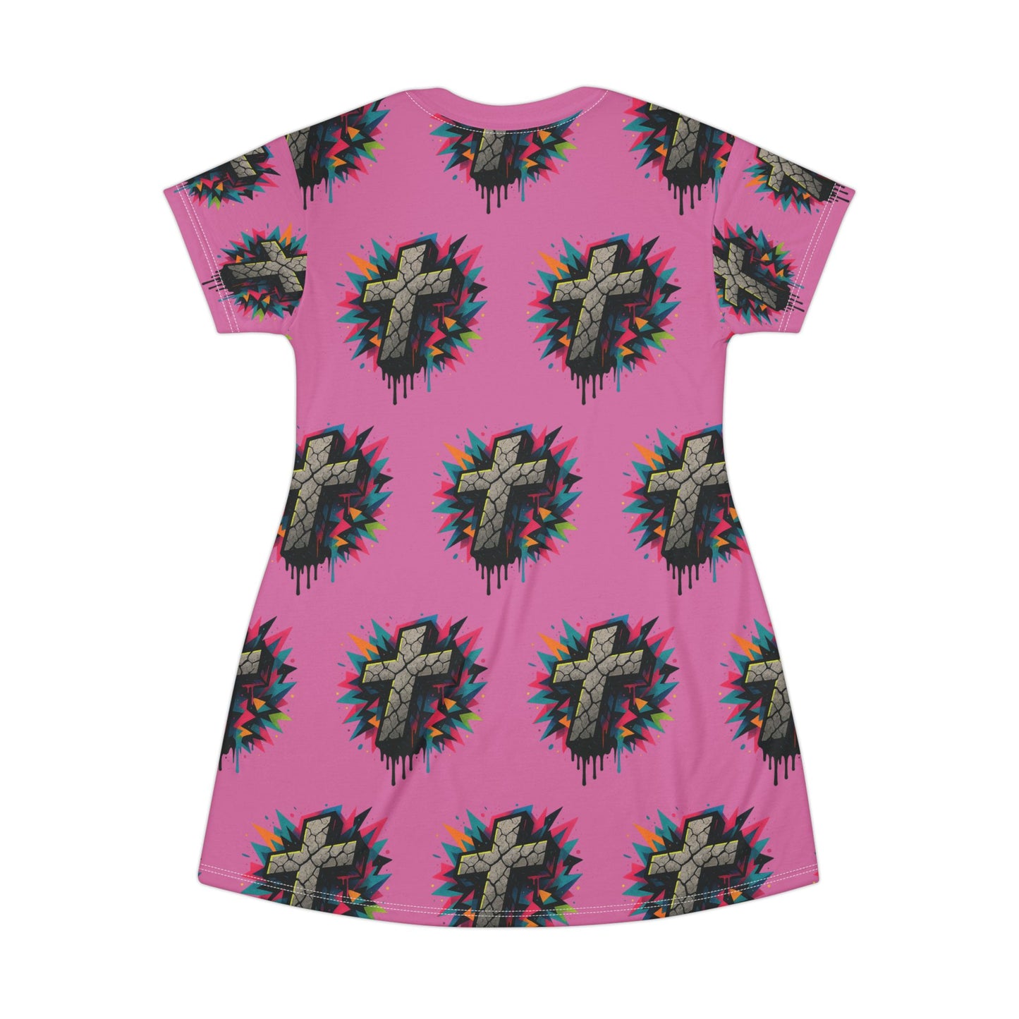 Colorful Cross Graphic T-Shirt Dress, Vibrant Casual Wear, Street Style Clothing, Gift for Fashion Lovers, Festival Ready Outfit, Everyday [...]