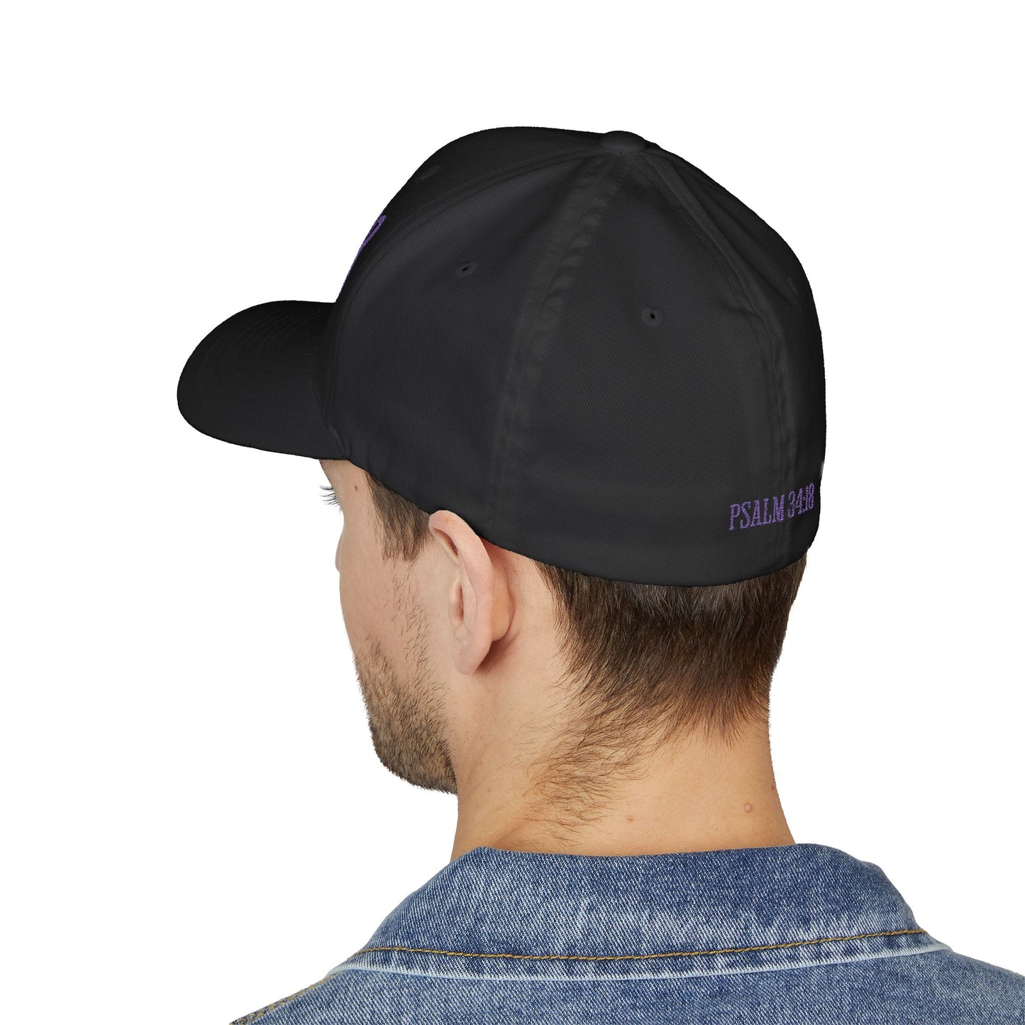 Embroidered 'Broken?' Cap — Psalm 34:18 Flexfit Hat (2-sided embroidery-front/back)