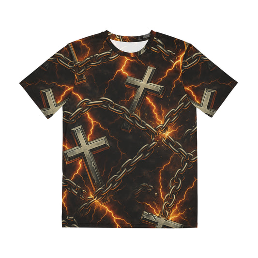 Men's Graphic Tee- Chain Breaker Cross Design, Alternative Fashion, Unisex Style, Perfect for Festivals, Gifts, and Casual Wear