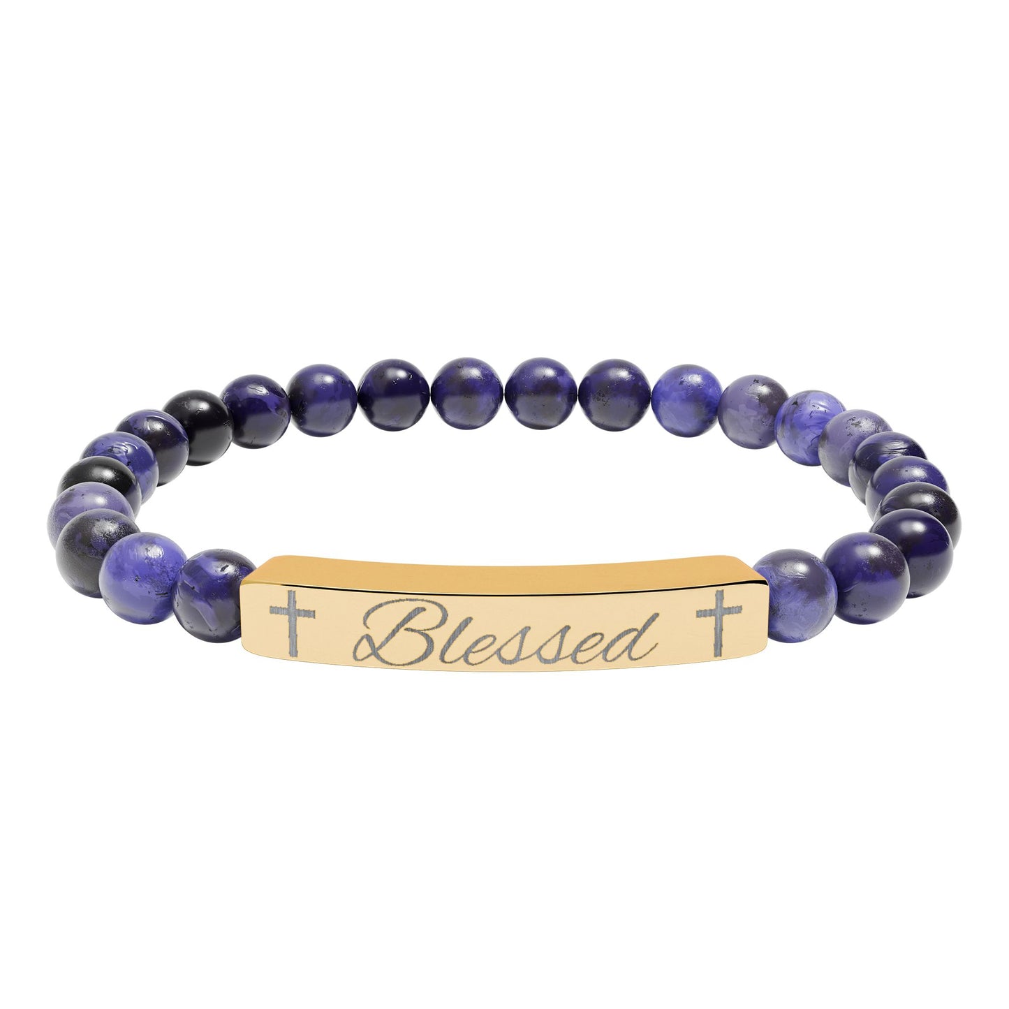 Blessed-Natural Stone Stretch Bar Bracelet (Engraving)
