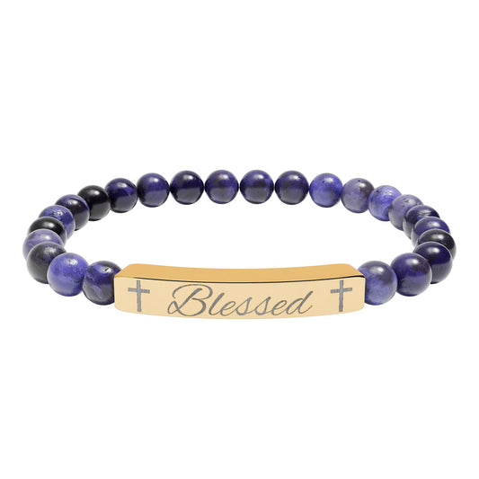 Blessed-Natural Stone Stretch Bar Bracelet (Engraving)
